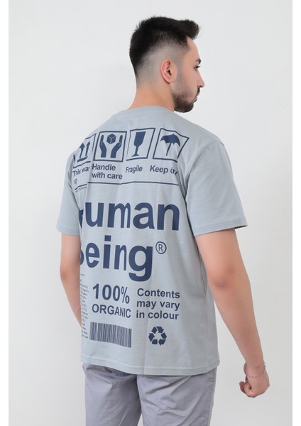 John Borners Açık Gri Human Baskılı Regular Kesim T-Shirt