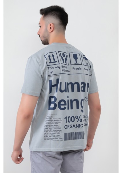 John Borners Açık Gri Human Baskılı Regular Kesim T-Shirt