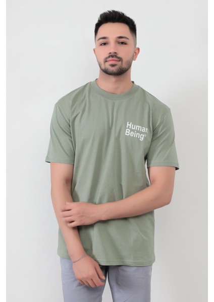 John Borners Yeşil Human Baskılı Regular Kesim T-Shirt