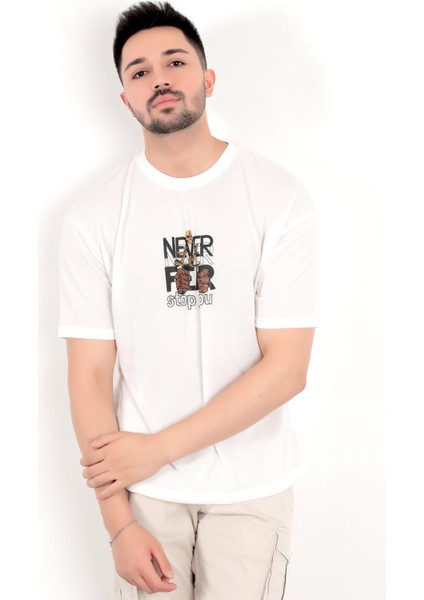 John Borners Erkek Ön Arka Never Baskılı T-Shirt