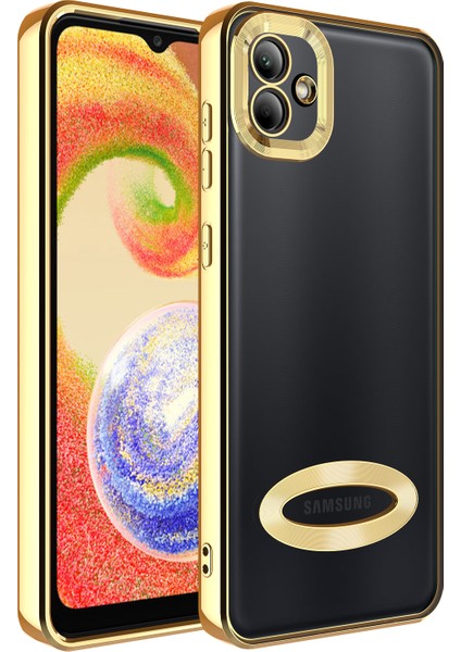 Galaxy A04 Kılıf Kamera Korumalı Logo Gösteren Zore Omega Kapak-Gold