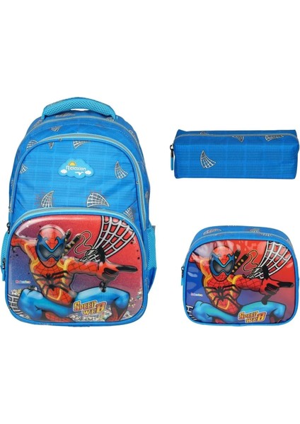 Yeni Sezon Mavi Spiderman Figürlü Ilkokul Sırt Çantası Beslenme Çantası Kalemlik Üçlü Takım