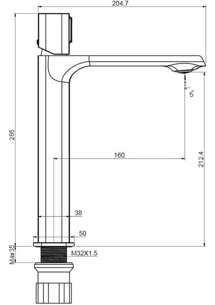 AL6500S Alfa Uzun Lavabo Bataryası - Mat Siyah