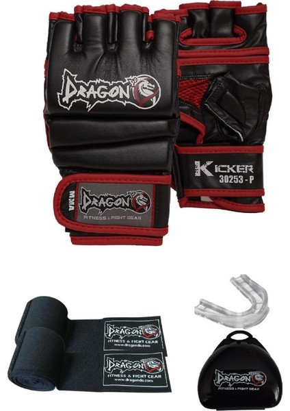 Kicker Mma Eldiven, Bandaj ve Dişlik Üçlü Koruma Gloves Giftoom Mma Kickboks , Boks
