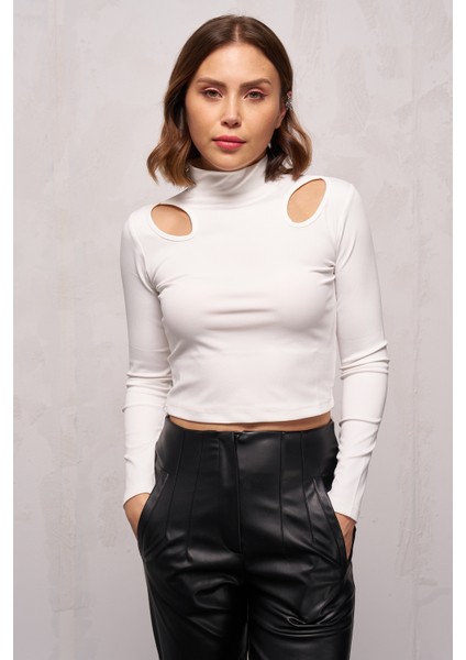 Kadın Omzu Damla Detaylı Dalgıç Crop Body