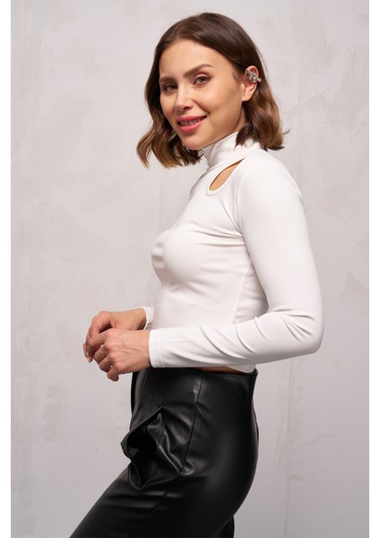 Kadın Omzu Damla Detaylı Dalgıç Crop Body
