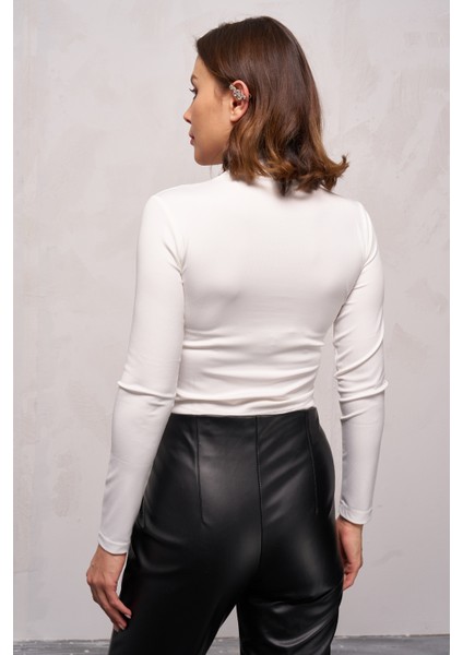 Kadın Omzu Damla Detaylı Dalgıç Crop Body