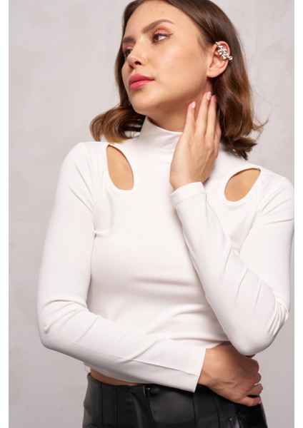 Kadın Omzu Damla Detaylı Dalgıç Crop Body