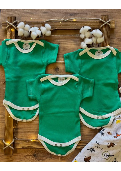 Kısa Kollu 3'lü Organik Pamuk Çıtçıtlı Bebek Body&zıbın