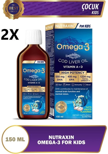 Omega3 Tutti Frutti Aromalı Çocuklar Için Balık Yağı 2X150ML