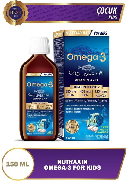 Omega3 Tutti Frutti Aromalı Çocuklar Için Balık Yağı 2X150ML