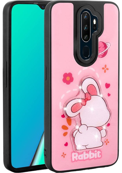 Oppo A9 2020 Kılıf Parlayan Kabartmalı Ikonik Figürlü Zore Amas Silikon Kapak-Pembe