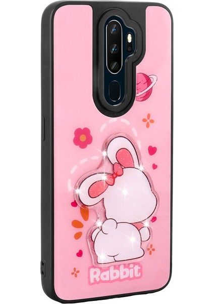 Oppo A9 2020 Kılıf Parlayan Kabartmalı Ikonik Figürlü Zore Amas Silikon Kapak-Pembe