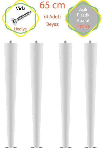 Ham 4 Adet Lüks 65 cm Konik Ahşap Masa Ayağı Çap: 4,2 cm Hobi Dıy (Vida ve Aparatlarıyla Birlikte)