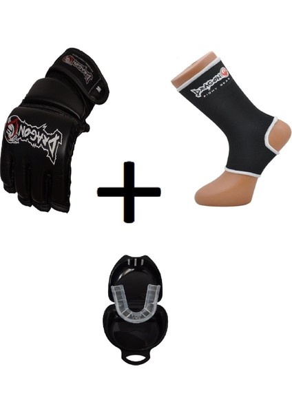 Mma Eldiven + Dişlik + Ayak Bilek Koruyucu Seti - Giftoom - Profesyonel Dövüş Sporları
