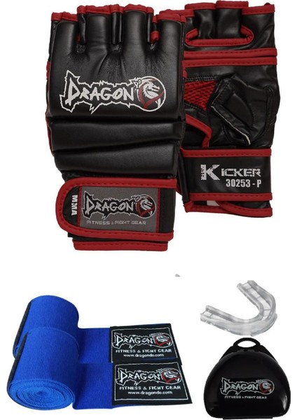 Dragon Do Kicker Mma Eldiven ,bandaj ve Dişlik Üçlü Koruma Gloves Giftoom Mma , Kickboks , Boks