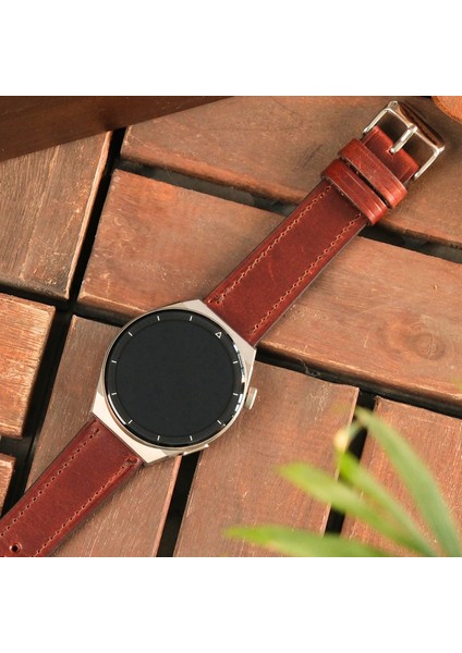 Xiaomi Mi Watch Xiaomi S3 - S2 - S1 Active 22MM Hakiki Deri Kordon Kahverengi Deri Kayış Akıllı Saat Kordonu