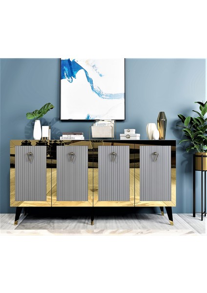 Baredh Lazer Desenli Konsol Antrasit Altın