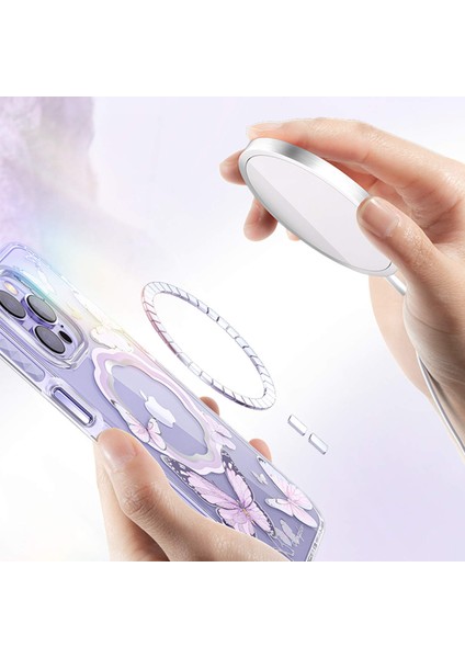 iPhone 14 Pro Max Kılıf Kingxbar Magsafe Özellikli Butterfly Desenli Kapak