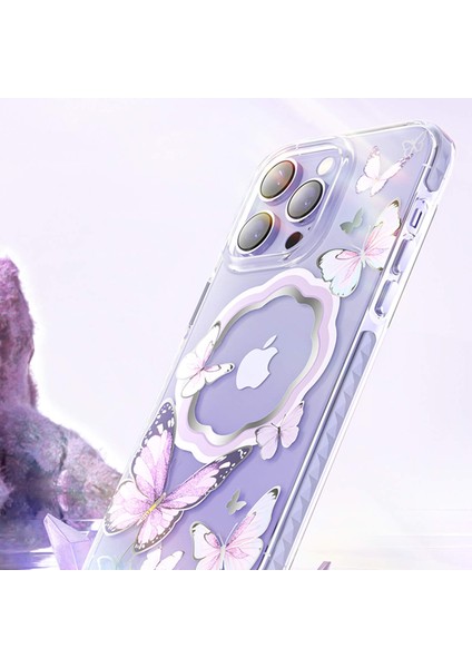 iPhone 14 Pro Max Kılıf Kingxbar Magsafe Özellikli Butterfly Desenli Kapak