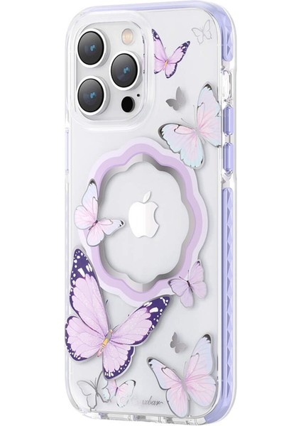 iPhone 14 Pro Max Kılıf Kingxbar Magsafe Özellikli Butterfly Desenli Kapak