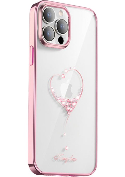 iPhone 14 Pro Kılıf Kingxbar Kalp Love Desenli Taşlı Kapak