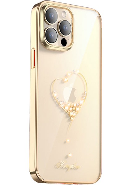 iPhone 14 Pro Kılıf Kingxbar Kalp Love Desenli Taşlı Kapak