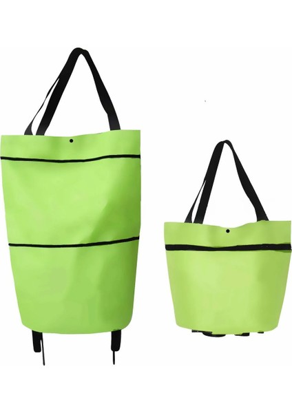 Yeşil Katlanabilir Alışveriş Arabası Sepeti Tekerlekli Büyük Iki Aşamalı Fermuar Çanta Market Araba indirimleri