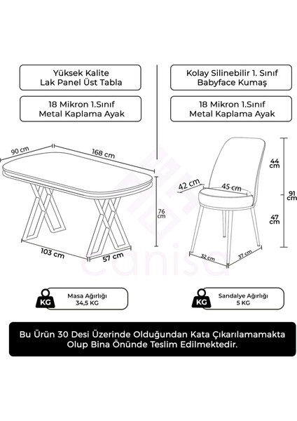 Lai Serisi 90x168 Lak Panel Beyaz Mermer Desen Krom Ayak Masa Takımı Ve 6 Krem Sandalye indirimleri