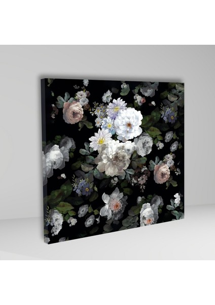 Tekli Kare Kanvas Tablo Siyah Fonda Pastel Çiçekler fiyatları