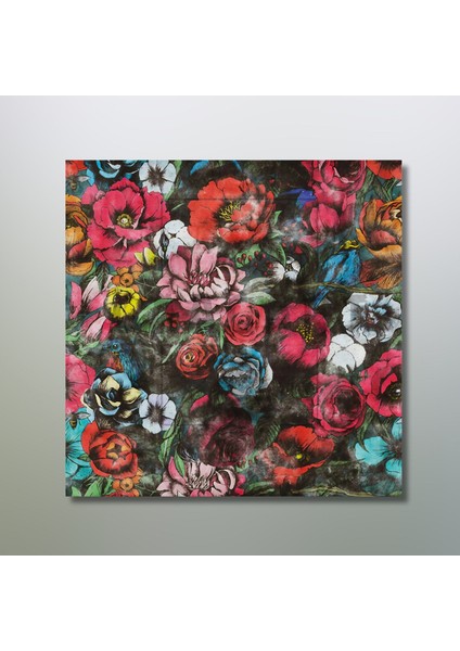 Tekli Kare Kanvas Tablo Kırmızı Pembe Mavi Çiçekler modelleri