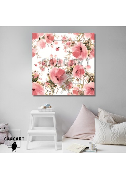 Tekli Kare Kanvas Salon Tablosu Pembe Soft Çiçekler