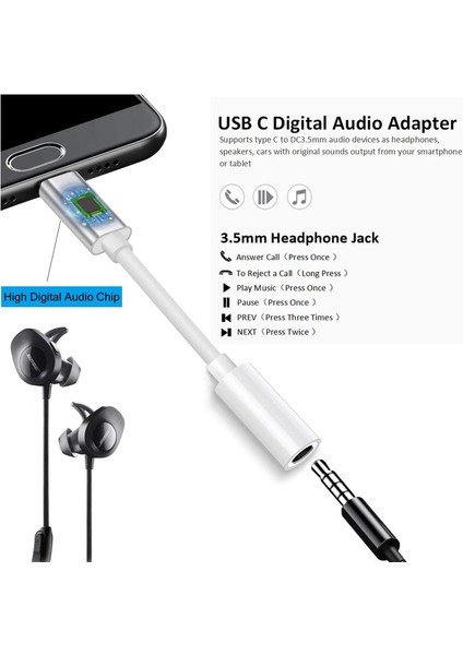 iPhone 15 & 16 Serisi / Samsung / Xiaomi / Huawei Usb-C To 3.5mm Kulaklık Dönüştürü (Dac Chip)