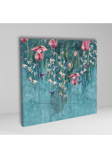 Tekli Kare Kanvas Tablo Mavi Fonda Pembe Çiçekler ve Kuşlar fiyatları