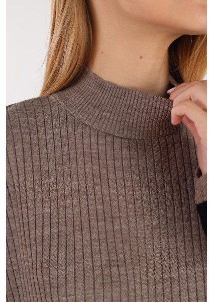 5330 Çizgili Triko Tunik Vizon