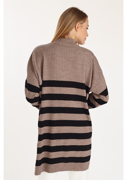 5330 Çizgili Triko Tunik Vizon