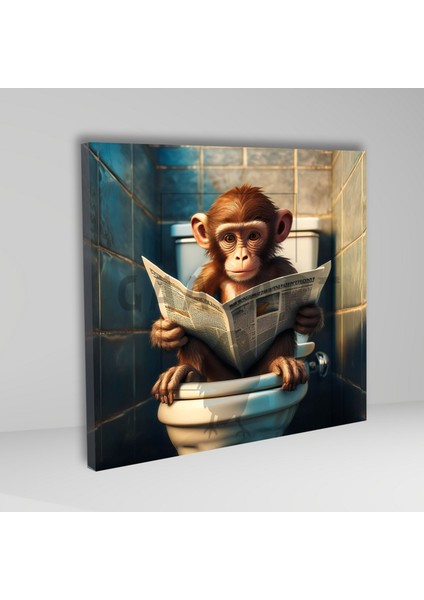 Tekli Kare Kanvas Banyo Tablosu Gazete Okuyan Maymun fiyatları