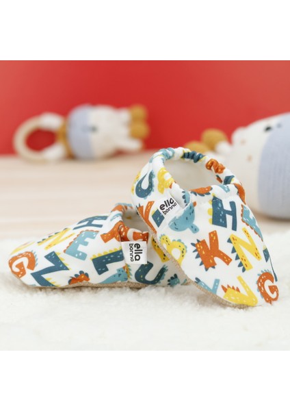 Desenli Bebek Patiği, Kaydırmaz Taban, Ev Kreş Ayakkabısı Panduf, Harfler