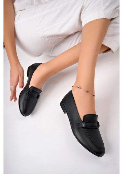 Kadın Deri Siyah Babet