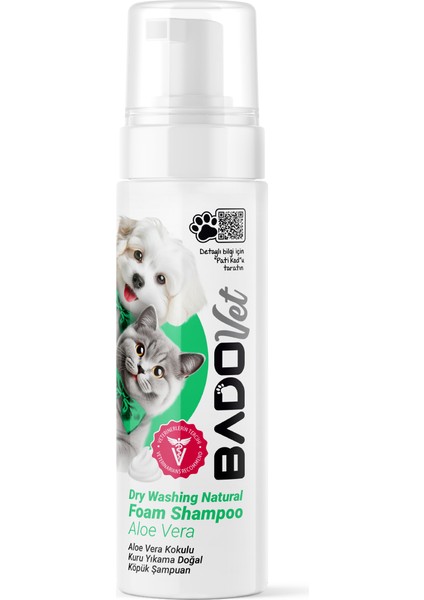 Kediler ve Köpekler Için Aloe Vera Kokulu Kuru Yıkama Doğal Köpük Şampuan 200 ml