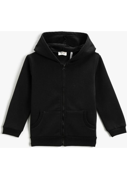 KND-250003 Basic Kapüşonlu 3 Iplik Kışlık Fermuarlı Okul Sweatshirt