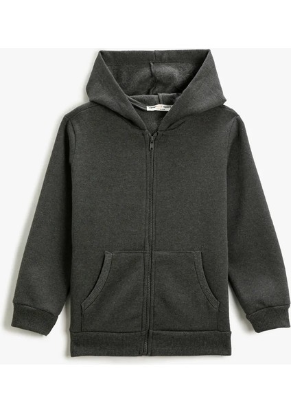 KND-250003 Basic Kapüşonlu 3 Iplik Kışlık Fermuarlı Okul Sweatshirt