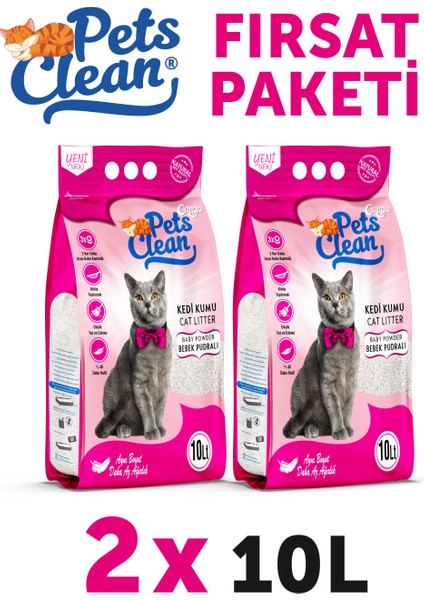 Pets Clean Kedi Kumu Pudralı 10LT 2li