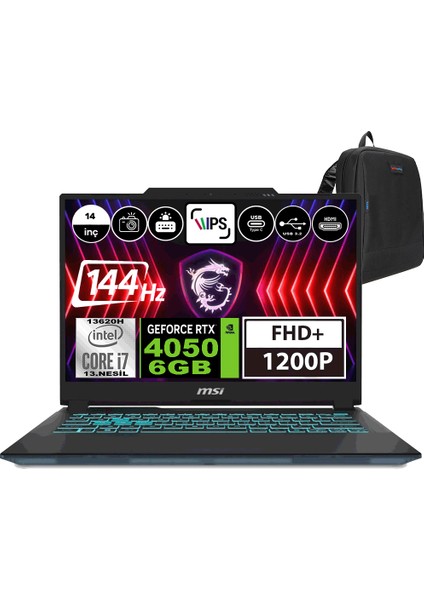 Msı Cyborg 14 Intel Core I7 13620H 96GB 2tb SSD RTX4050-6GB Windows 11 Pro 14" Fhd+ 144Hz Taşınabilir Bilgisayar A13VE054XTRWP11 + Zetta Çanta