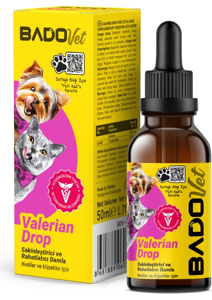 Valerian Drop Kedi ve Köpekler Için Sakinleştirici Damla 50 ml