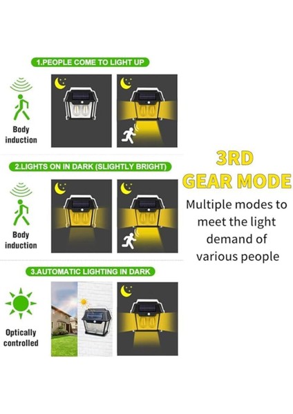 4 Adet Sensörlü Güneş Enerjili Bahçe Aydınlatma Duvar Lambası Su Geçirmez Güneş Enerjili Aplik