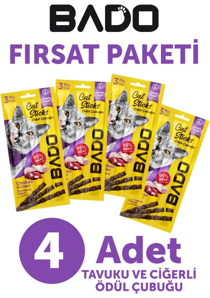 Kedi Ödül Çubuğu Tavuk ve Ciğerli 3X5GR 4lü