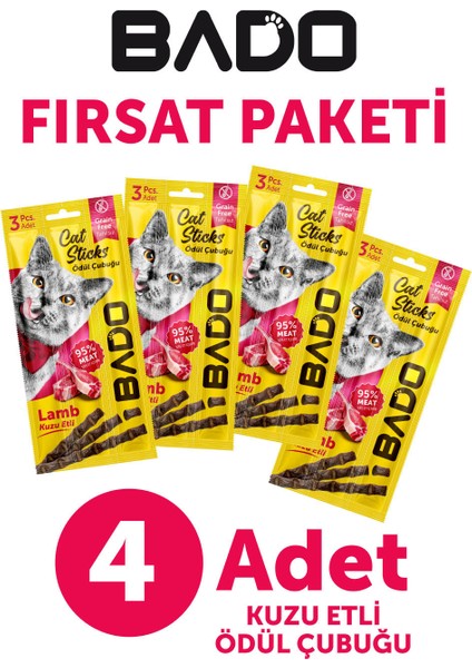 Kedi Ödül Çubuğu Kuzu Etli 3X5GR 4lü