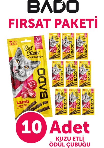 Kedi Ödül Çubuğu Kuzu Etli 3X5GR 10LU