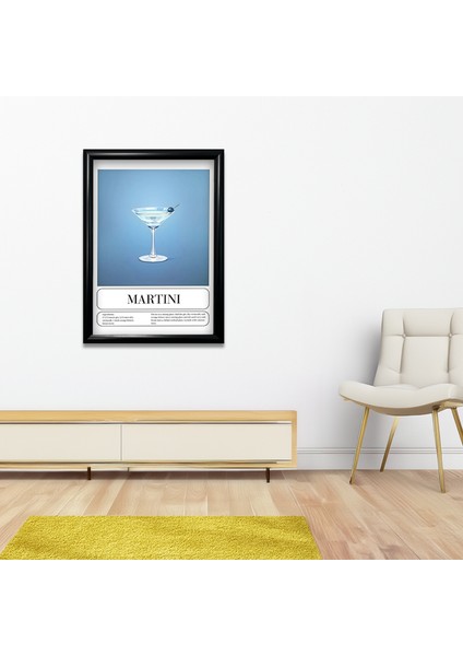 Martini Kokteyl Temalı Pinterest Tasarım Poster Siyah Çerçeveli Tablo